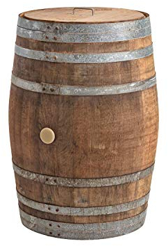 Barril de Lluvia 225 litros, barrica Madera Natural como depósito para el Agua de Lluvia (Barril Abierto con Tapa - asa de Metal)