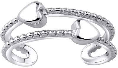SILVEGO - JJJTR0009 - Bague d'Orteil pour Femme à Pied - Argent 925/1000 - avec Coeurs