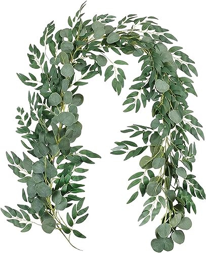 Hitopin 1 st eukalyptusgirlang konstgjord växt, konstgjorda hängande pilvinrankor, silver dollar eukalyptusblad, dekoration eukalyptuskrans, för bröllopsfest heminredning (grön)