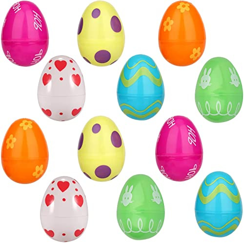 Easter Eggs Small Printed Plastic 6 Assorted Colors 12 Pack Patterned Easter Egg for Party Hunt Basket Stuffers Fillers Classroom Prize Supplies
