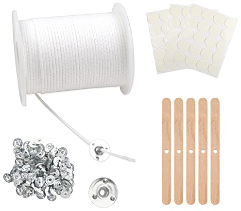 6100cm Kerzendocht, Dochte für Kerzen, Rauchfrei Kerzen Dochten Set, Geruchlos Kerzendochte für Kerzen, Natürlichen Candle Wick mit 100 Stück Dochthalter für DIY Kerzenherstellung Weihnachten