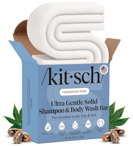 Kitsch 2-in-1 Shampoo Bar and Body Wash - Ultra Sensitive, Vegan & Natural, 5-Ingredient Formula Bar Soap for Hair & Body - For Sensitive Scalp & Skin, Scent-Free - Made in the USA, 3.2 oz