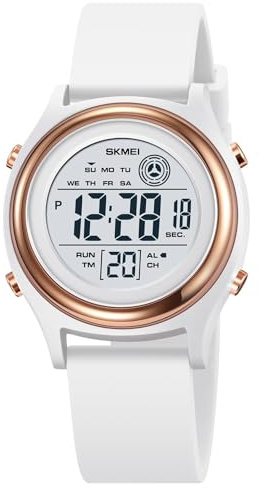 MASTOP Fashion LED Light Digital Sport Watches Stopwatch Calendar Clock 5Bar Waterproof Multifunctional Wristwatch (z Rose Gold White)