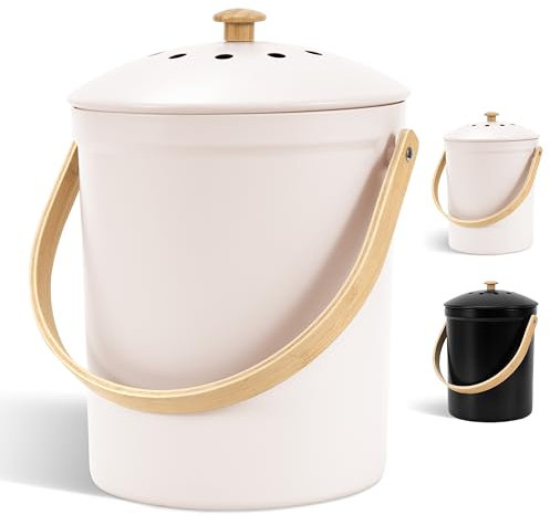 Beautiful Kitchen Compost Bin with Smell Proof Lid - Rust Proof and Odorless Compost Bucket for Your Countertop with No Smell Filters - Easy to Clean 1.1 Gallon Bin Looks Great On Any Kitchen Counter