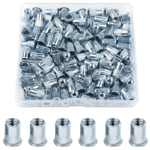 100 Stück Nietmuttern M5, Jeboler Blindnietmuttern M5 Flachkopf Einziehmuttern Gewindenieten, Verzinkt Stahl Hülsenmutter Rivet Nutsert Gewindehülse für Metallplatten Rohre usw.