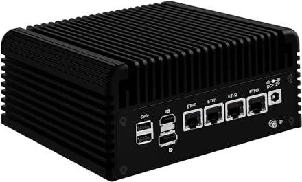 Glovary Micro Firewall Appliance Quad Core N100, 4 x i226V 2.5GbE LAN, DDR5 Barebone, Fanless Mini PC Router Computer, AES-NI, OPNsense, HD, DP, 8USB Port, TF Card Slot