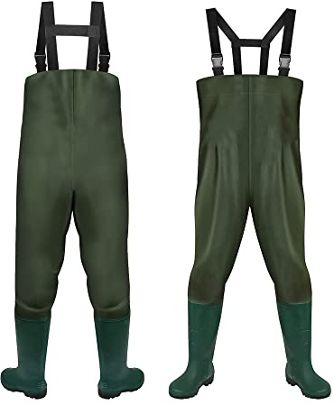 Ollewiellan Wathose Herren, 70D Nylon Anglerhose mit Stiefel, PVC Watthosen Wasserdicht, Angelhose mit Verstellbarer Schultergurt, Fischerhose für Baustellen, Gärten, Bauernhöfe
