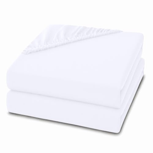 2 Pack Single Fitted Sheets 30cm Deep Pocket – Ultra Soft Comfortable Microfibre Bed Sheets, Breathable, Wrinkle, Fade & Shrink Resistant, Easy Care Bedding (Single, White)