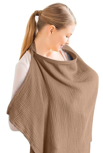 Aolso Stillbezug für Babys, Musselin-Stillbezug, Stilltuch für Unterwegs Stillschal Stillschürze, Weicher und Atmungsaktiver Stillschal, verstellbarer Riemen, Geeignet für Autositze (Kamel)