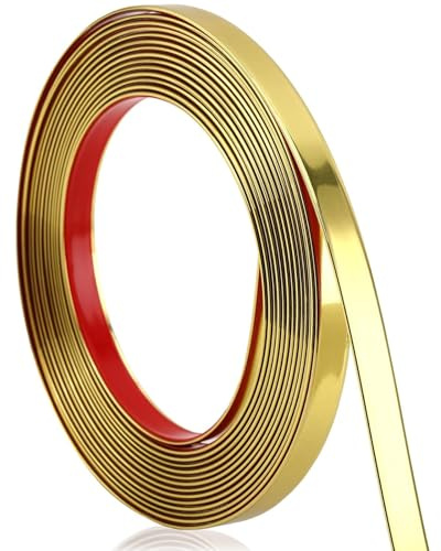 Moulures décoratives autocollantes - 12 m - Doré - Bordure autocollante - Pour portes, fenêtres, miroirs flexibles, murs, plafonds, sols, armoires, carreaux, bords