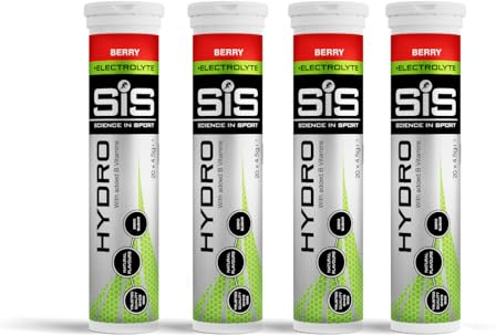 SiS Hydro Electrolyte Tablets - Effervescent Hydration - Virtually Calorie‑Free - Informed‑Sport Certified - Dissolves in 500ml Water - 20 Tabs Per Tube (4 Tubes, 4 x Berry)