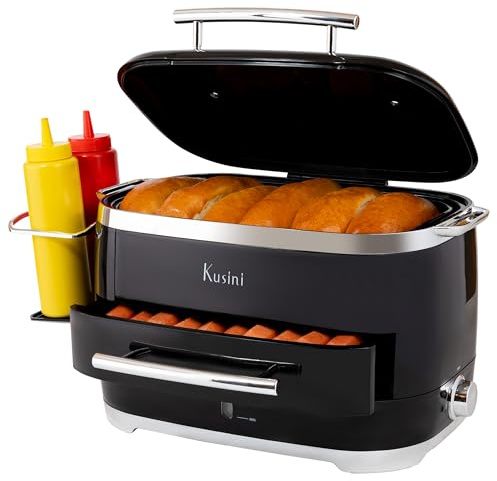 Kusini Hot Dog Steamer Machine With Bun Warmer, 24 Hot Dog & 12 Buns - Electric Food Steamer for Cooking Vegetables, Fish, & More - Unique Housewarming Gift Idea - Movie & Date Night Hosting Essential