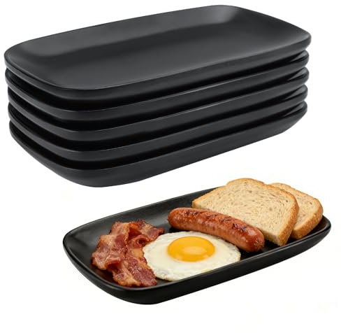 WJMY 6 st. snackstallrikar serveringstallrikar svart matt sushi tallrik rektangulär raclette-servis fonduetallrik 15,5 x 9,1 cm för sushi tårta sallad frukt antipasti tillbehör, diskmaskinssäker