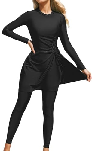 Duohropke Burkini Mujer Musulmana Manga Larga Larga Bañador y Bañador de 2 Piezas Traje de Baño de Cuerpo Completo Traje de Baño Islámico Elegante Tallas Grandes Swimsuits Full Cover Sport Swimwear