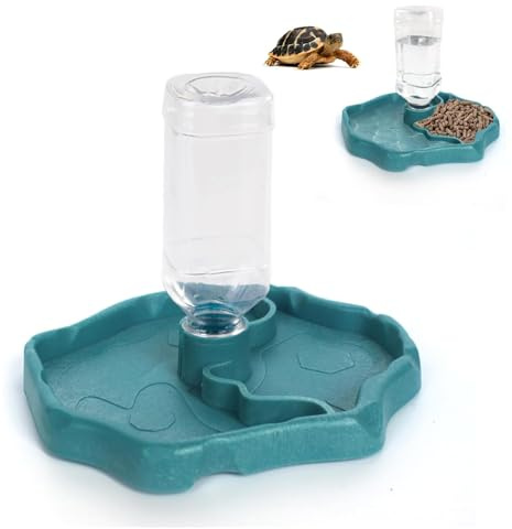 ZoneYan Distributore Acqua Rettili, Abbeveratoio Tartarughe di Terra con Bottiglia, Tartarughe di Terra Ciotola per Mangiatoia, Dispenser Acqua Rettili per Tartaruga,Criceto,Serpente (Blu)