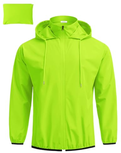COOFANDY Packable Rain Jackets for Men Cycling Travel Raincoat Jogging Rain Coats Windbreaker Jacket Green Small