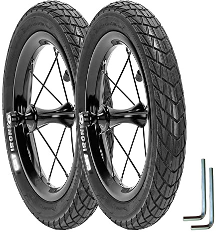 Balance Bike Replacement Wheels Set 12 Inch Upgrade Racing Parts for Strider etc. - Pair(2) Aluminum Alloy Wheel Rims and Air Tires with Inner Tubes