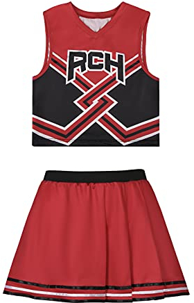 LIKUNGOU Bring It On Cheerleader Uniform RCH Bedrucktes Tanktop Mini Rock Cheer Cosplay Kostüm Schule Mädchen United Cos Outfits für Frauen (XL, rot)