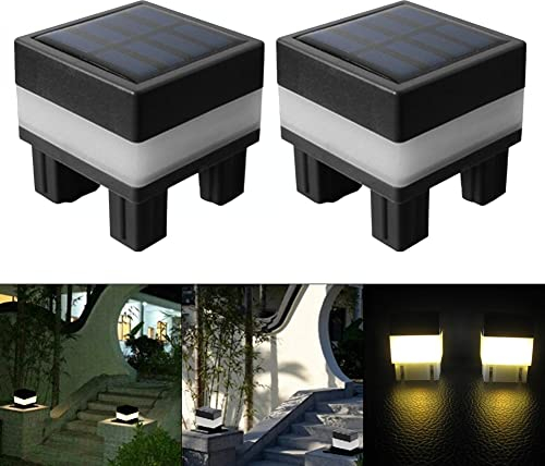 2PACK Solarsäulen Lichtpfosten Kappen Licht Weißes&Warmes Licht Wasserdichte Home Solar Zaunpfosten Landschaft Lampe for gerten, Hölzerne Pfosten, Innenhöfe, Pavillons, Patio, Zaun Beleuchtung
