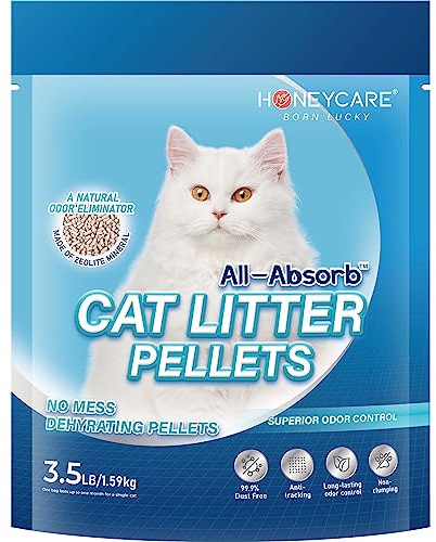 Honey Care All-Absorb Cat Litter Pellets, Zeolite, Long-Lasting Odor Control Non-climping Litter, 14 Lbs Pack