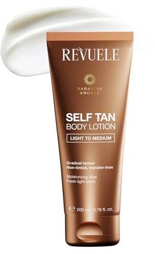 REVUELE Self Tan Body Lotion Light to Medium – Lozione Autoabbronzante Corpo Graduale, Colorito Dorato Naturale e Uniforme, Idratante con Aloe e Vitamina E, Effetto Glow Personalizzabile, 200 ml