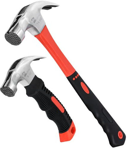 ZUZUAN Set di martelli da carpentiere da 453,6 g e 226,8 g con supporto magnetico per chiodi, impugnatura antiscivolo, doppia scanalatura per chiodi, manico ergonomico per precisione e sicurezza