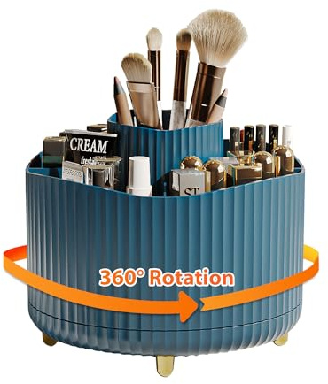 Veki Support de pinceaux de maquillage rotatif à 360°, organisateur de maquillage pour coiffeuse, support de pinceaux cosmétiques pour salle de bain, pinceaux cosmétiques, récipient de rangement pour
