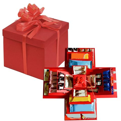 Überraschung Box, 5-lagige Kreative Geschenkbox Explosionsbox, Kreative Explosions-Geschenkbox für Süßigkeiten, DIY Handgemachte Box für Valentinstagsgeschenke, Geburtstag, Hochzeitstag (Rot)