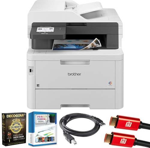 Brother MFCL3780CDW Digital Color All-in-One Laser Printer Bundle with Deco Gear CPS 26 Month Protection Pack, Tech Smart USA Printer Essentials, Deco Essential 6FT Printer Cable and HDMI Cable