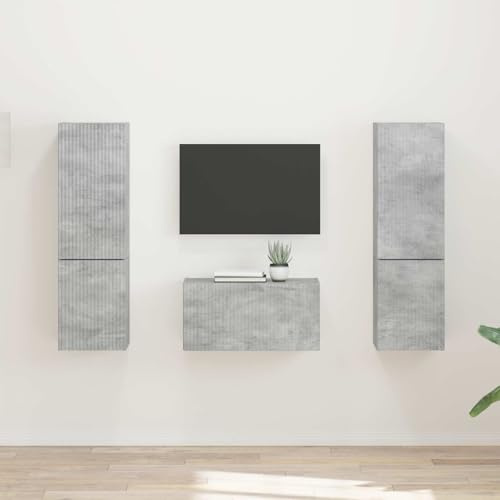 Yunovire Lot de 3 étagères murales en béton gris - Meuble TV moderne avec portes coulissantes - Espace de rangement pour salon, chambre à coucher, bureau - 30 x 31 x 60 cm
