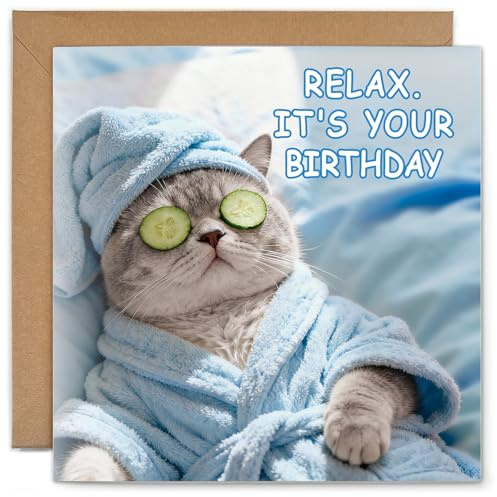 YISCOKO Birthday Card with Envelope,Funny Birthday Cards for Women,Cat Themed Birthday Card Happy Birthday Card for Him Her Friend Cousin Colleague Mum Dad Teenager-Square Cards 148 * 148mm