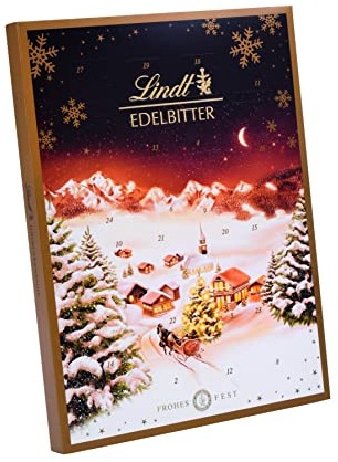 Lindt Schokolade Edelbitter Adventskalender 2024 , 250 g , Adventskalender mit 24 süßen Überraschungen aus Edelbitterschokolade , Schokolade für die Weihnachtszeit , Schokoladen-Geschenk