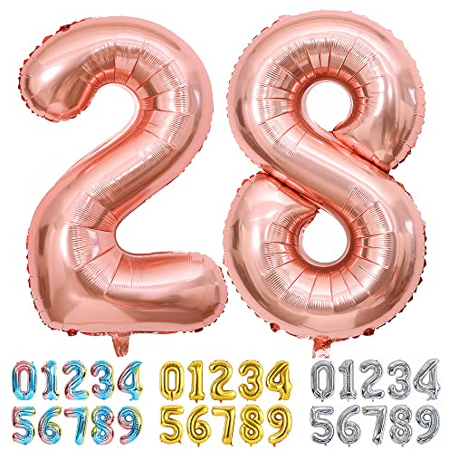 Ponmoo Foil Balloon Number 28/82 Rosegold, Giant Numbers 0 1 2 3 4 5 6 7 8 9 10-19 20-29 30-39 40-49 50-60-70-80-90-100, Large Balloons for Wedding Anniversary Birthday Party Decoration