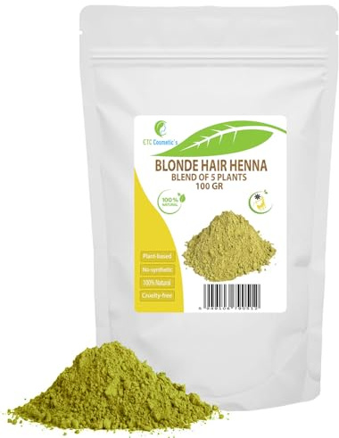 BLONDES HENNA-HAARPULVER - 100% natürlich - Mischung aus Cassia-, Amla-, Kamille-, Henna- und Aloe-Vera-Pflanzenpulvern, die die Farbe von blondem Haar wiederbelebt und goldene Lichtreflexe - 100 GR