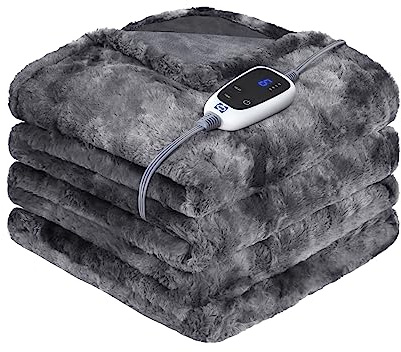 Sealy Electric Blanket Heated Throw, Faux Fur Heating Blanket with 6 Heat Settings & 2-10 Hours Auto Shut Off, Fast Heating & ETL Certification, 50x60 Inch, Grey
