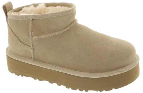 UGG Stivaletti Classici in Pelle Beige con Plateau Ultra Mini