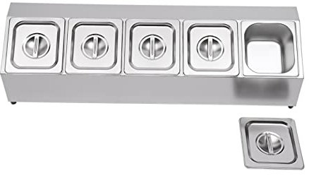 Ciounmb Recipiente para gastronorm, acero inoxidable, apto para lavavajillas, incluye 5 recipientes 1/6 con 5 tapas a juego, recipiente gastronorm, recipiente GN