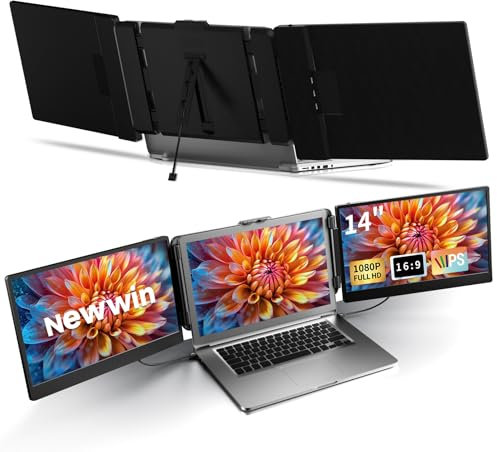 Laptop Screen Extender Monitor 14 FHD 1080P IPS Triple Screen Laptop Monitor Extender Multi Screen Attachment Extra Screen Display for 13-17.3 Laptops Compatible with Win Mac Dex Chrome Travel Work