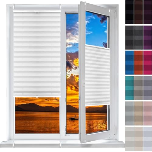 Plissee Ohne Bohren Klemmfix 38 x 40 cm, Nach Maß Qualität Ohne Bohren, Easyfix Faltrollo Plisseerollo Jalousie, Plissee Sonnenschutz Fenster, für Fenster & Tür, Weiß