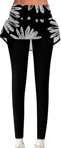Legging taille haute pour femme - Contrôle du ventre - Legging avec jupe trapèze - Taille haute - Pantalon de yoga pleine longueur pour entraînement athlétique et confortable, Noir , S