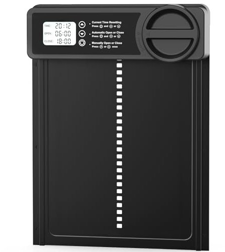 INNOLAND Automatische Hühnerklappe - Große mit Zeit/Handmodus Einklemmschutz, elektrische Hühnerklappe automatisch, Aluminiumlegierung Hühnertür | Wasserdicht Großes Display | Batteriewarnung