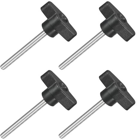 QUARKZMAN 4pz Manopole ad Alette a T a Farfalla, Manopola Serraggio Vite M5 x 60mm Filettatura Maschio Viti Acciaio Inossidabile 304 Maniglia 36mm Dia per Sostituzione Manopola, Nero
