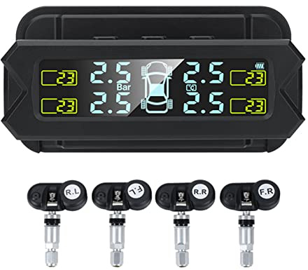 ACAGALA Sistema de control de presión de neumáticos, TPMS inalámbrico con 5 modos de alarma, pantalla LCD con retroiluminación automática, 4 sensores 0-67 PSI