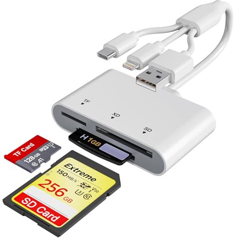 XD Kartenleser Adapter für Fujifilm & Olympus - 3-in-1 SD MicroSD XD Picture Card Adapter Reader mit USB-C, Lightning & USB 2.0 - Kompatibel mit iPhone 16/15/14/13/12/11, iPad, MacBook, Kamera & PC