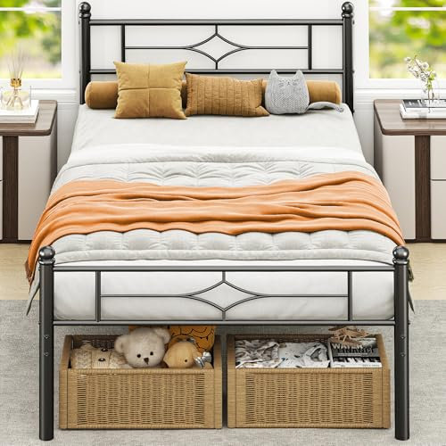 BedsPick Twin Size Metal Bed Frame with Headboard and Footboard, Platform Bed Frame with Premium Steel Slats Support/12.5'' Under Bed Storage Space/No Box Spring Needed/Noise Free/Easy Assembly/Black