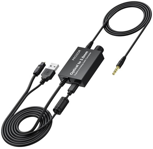 PROZOR Convertisseur SPDIF Optique vers 3.5mm avec Amplificateur Audio 192kHz/24bit Compact Plug and Play pour Casque TV et Enceintes