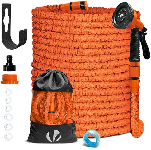 VOUNOT® Tuyau d'Arrosage Extensible 45m Adaptable 1/2 et 3/4 10 Modes de Pulvérisation Flexible et Anti-Fuite Raccord et Sac de Rangement Fournis Orange