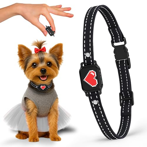 Anti Bark Collar for Small Dogs, No Shock Rechargeable Dog Bark Collar with Magnetic Charging, 3 Training Modes, 5 Sensitivity Levels, Black/Red Heart