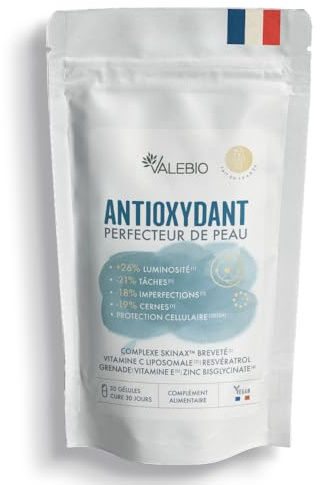 Antioxidante I Perfeccionador de la piel I Brillo del Tinte y Anti-Manchas I Complejo Patentado SkinAx²™ I Resveratrol, Granada & Vitamina C Liposomal I Vegan I 30 Cápsulas I Valebio