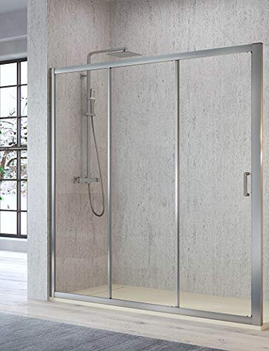 Mampara de Ducha Frontal - 2 Puertas Correderas y 1 Hpja Fija - Cristal de Seguridad de 5 mm - Modelo Diana (128-133 cm)
